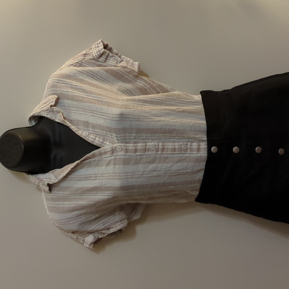 Beach Lunch Lounge | Button-Up Collared Blouse - Tan and Cream